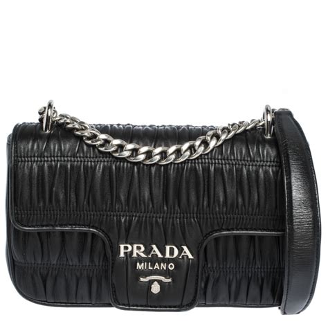 prada gaufre black|PRADA Nappa Gaufre Flap Shoulder Bag Black .